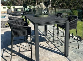 Adele Ceramic Bar Table with Gizella Rope Bar Chairs - 5pc Outdoor Bar Setting