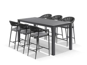 Adele Ceramic Bar Table with Nivala Bar Chairs - 7pc Outdoor Bar Setting