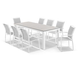 Adele Ceramic table with Verde Chairs 9pc Outdoor Dining Setting
