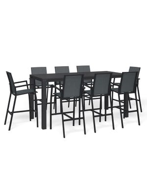 Adele Bar Table with Sevilla Bar Chairs- 9pc Outdoor Bar Setting