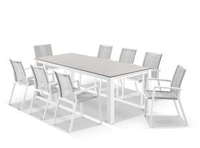 Adele Ceramic table with Sevilla Rope Chairs 9pc Outdoor Dining Setting