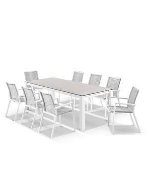 Adele Ceramic table with Sevilla Rope Chairs 9pc Outdoor Dining Setting