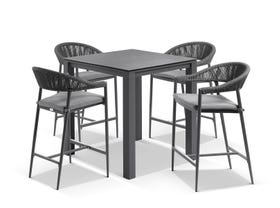 Adele Ceramic Bar Table with Nivala Bar Chairs - 5pc Outdoor Bar Setting