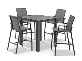 Adele Ceramic Bar Table with Sevilla Bar Chairs - 5pc Outdoor Bar Setting