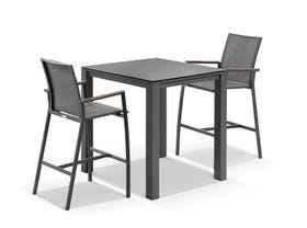 Adele Ceramic Bar Table with Sevilla Teak Bar Chairs - 3pc Outdoor Bar Setting