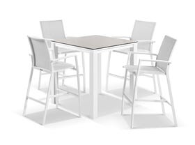 Adele Ceramic Bar Table with Sevilla Bar Chairs - 5pc Outdoor Bar Setting