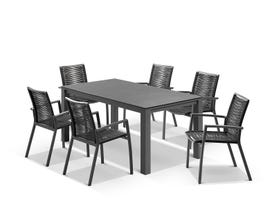 Adele Ceramic table with Sevilla Rope Chairs 7pc Outdoor Dining Setting