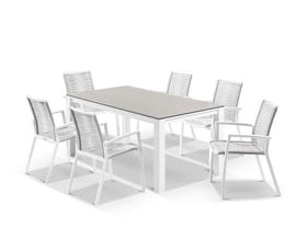 Adele Ceramic table with Sevilla Rope Chairs 7pc Outdoor Dining Setting