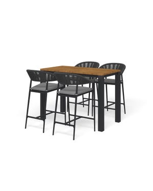 Adele Teak Bar Table with Nivala Bar Chairs -5pc Outdoor Bar Setting 