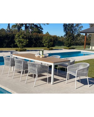 Barcelona Table with Gizella Chairs 9pc Outdoor Dining Setting 