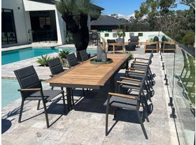 Barcelona Extension Table with Sevilla Teak Dining Chairs 9pc Outdoor Dining Setting