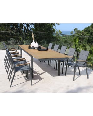 Barcelona Extension Table with Sevilla Teak Chairs 11pc Outdoor Dining Setting 