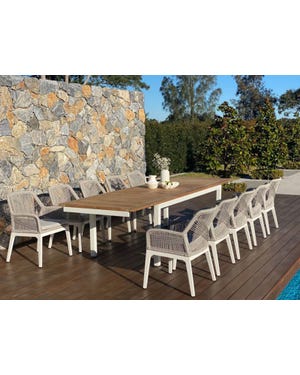 Barcelona Extension Table with Serang Chairs 11pc Outdoor Dining Setting 