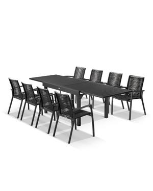 Bronte Extension table with Sevilla Rope Chairs - 9pc Outdoor Dining Setting