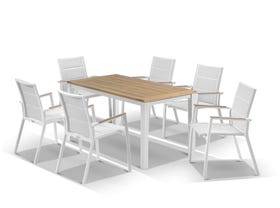 Corfu Table with Sevilla Teak Arm Chairs 7pc Outdoor Dining Setting