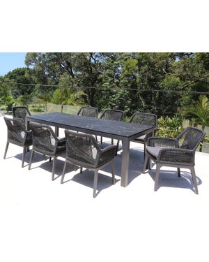 Danli Ceramic Table with Serang Chairs 9pc Outdoor Dining Setting