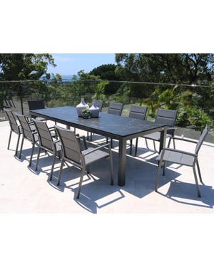 Danli Ceramic Table with Sevilla Padded  Chairs 11pc Outdoor Dining Setting