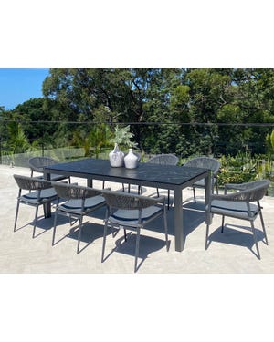 Danli Ceramic Table with Nivala Chairs 9pc Outdoor Dining Setting