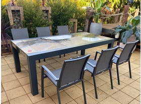 Brando Rock Lava Stone Table with Sevilla Chairs- 7pc Dining Setting
