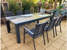 Brando Rock Lava Stone Table with Sevilla Rope Chairs- 7pc Dining Setting