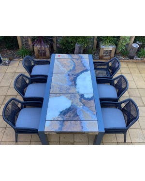 Brando Rock Lava Stone Table with Serang Chairs- 7pc Dining Setting