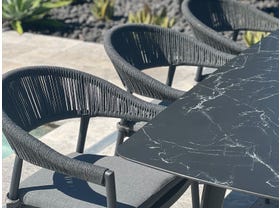 Elko Ceramic Dining Table with Nivala Rope Chairs 7pc Outdoor Dining Setting