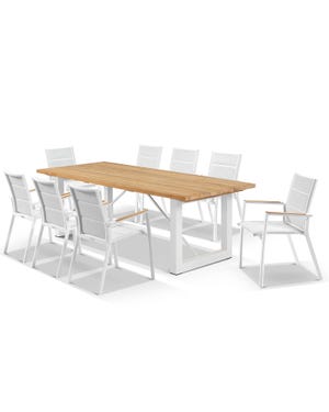 Laguna Table with Sevilla Teak Arm Chairs 9pc Outdoor Dining Setting 