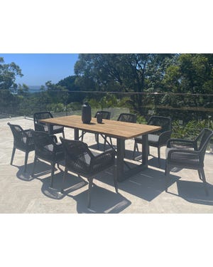 Laguna Table with Serang Chairs 9pc Outdoor Dining Setting 