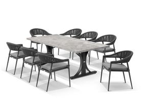 Luna 220cm Table with Nivala Chairs 9pc Outdoor Dining Setting 