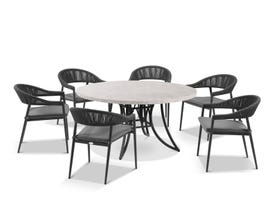 Luna 160cm Round Table with Nivala Chairs 7pc Outdoor Dining Setting 