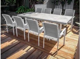 Marbella Concrete Table with Verde Chairs 9pc Outdoor Dining Setting
