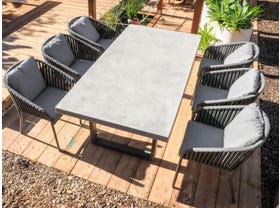 Marbella Concrete Table with Java Chairs 7pc Outdoor Dining Setting
