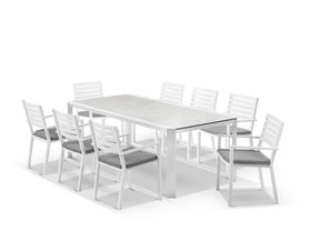 Tellaro Ceramic Table With Mayfair Chairs 9pc Outdoor Dining Setting