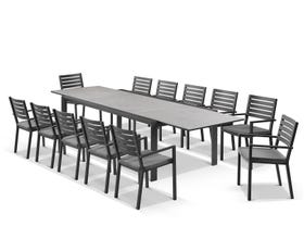 Mona Ceramic Extension Table with Mayfair Chairs 13pc Outdoor Dining Setting