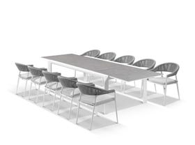 Mona Ceramic Extension Table with Nivala Chairs 11pc Outdoor Dining Setting