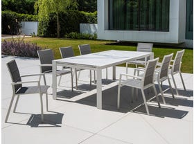 Mona Ceramic Extension Table with Sevilla Padded Dining Chairs -13pc Outdoor Setting 