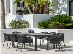 Mona Ceramic Extension Table with Gizella Chairs 9pc Outdoor Dining Setting