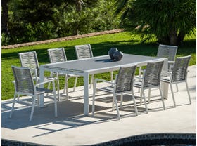 Mona Ceramic Extension Table with Sevilla  Rope Chairs 9pc Outdoor Dining Setting