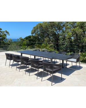 Mona Ceramic Extension Table with Gizella Chairs 11pc Outdoor Dining Setting