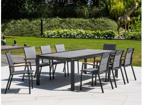 Mona Ceramic Extension Table with Sevilla Teak Arm Chairs -11pc Outdoor Dining Setting 