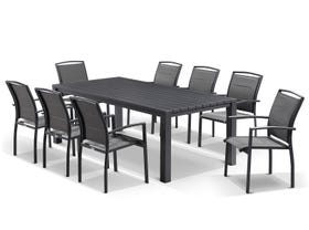 Adele table with Verde chairs  9pc Outdoor Dining Setting