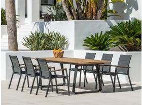 Elko Table with Sevilla Teak Arm Chairs 7pc Outdoor Dining Setting 