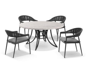 Luna 160cm Round Table with Nivala Chairs 5pc Outdoor Dining Setting 