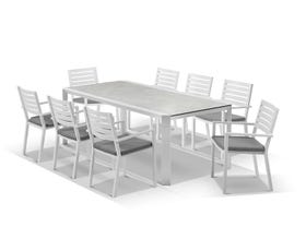 Tellaro Ceramic Extension Table With Mayfair Chairs 13pc Outdoor Dining Setting