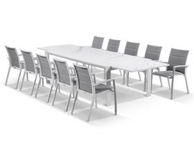 Mona Ceramic Extension Table with Sevilla Padded Chairs -11pc Outdoor Dining Setting 