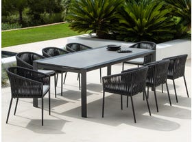 Mona Ceramic Extension Table with Gizella Chairs 9pc Outdoor Dining Setting
