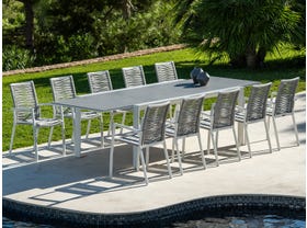 Mona Ceramic Extension Table with Sevilla  Rope Chairs 11pc Outdoor Dining Setting