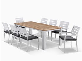 corfu teak outdoor dining setting 9pc with Latina chairs