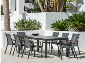 Danli Ceramic Table with Sevilla Teak Arm Chairs 9pc Outdoor Dining Setting