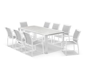 Tellaro Ceramic Table with Verde Chairs 9pc Outdoor Dining Setting 